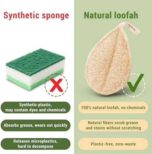 Natural Loofah Kitchen Scrubbing Pads, Vietnamese 100% Plant-Based Luffa, Multi-Purpose Dish Washing Sponges (Pack 4) - Image 3