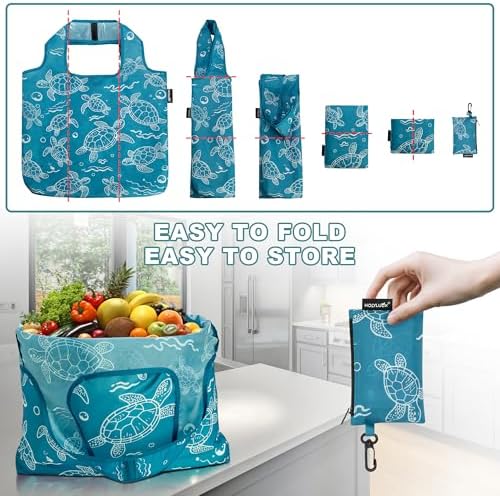 HOLYLUCK Reusable Grocery Bags,Heavy Duty Foldable Shopping Tote Bag (Standard, 3 Turtle) - Image 5