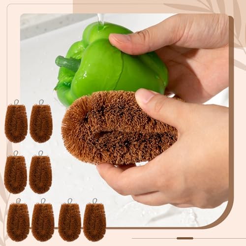 Sawysine 8 Pcs Tawashi 100% Natural Coconut Coir Fiber Brush, Vegetable Scrub Brush Heads Ideal for Fruit Veggie Scrub Wash, Kitchen Cleaning Needs, Japanese Design - Image 4