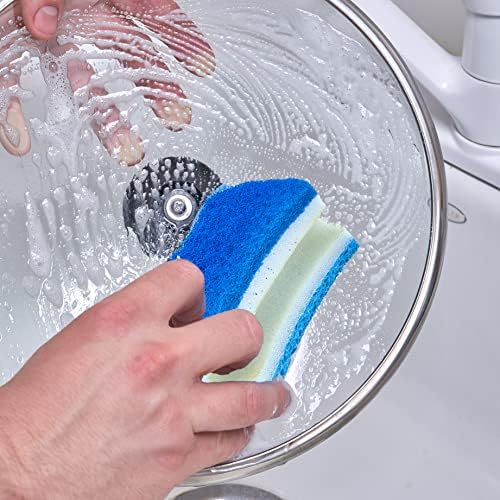 Superio Scrub Sponge with Grip (2 Pack) Heavy Duty Duel Sided Kitchen Sponge Cellulose Kosher Easy to use Dish wash Sponge… (Blue) - Image 5