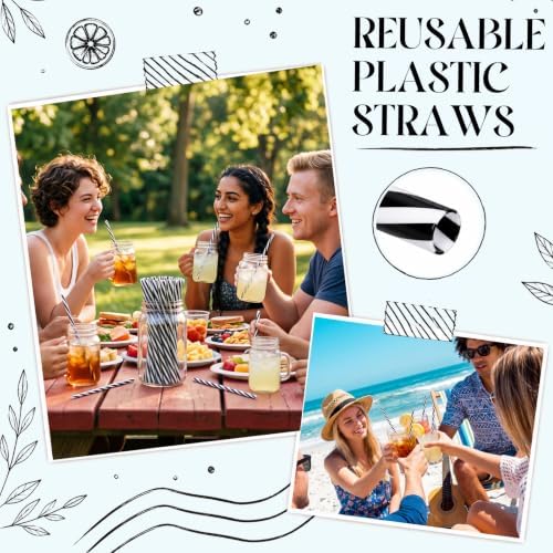 Honeydak 50 Pcs Reusable Plastic Straws Bulk,Black and White Stripe - Image 5