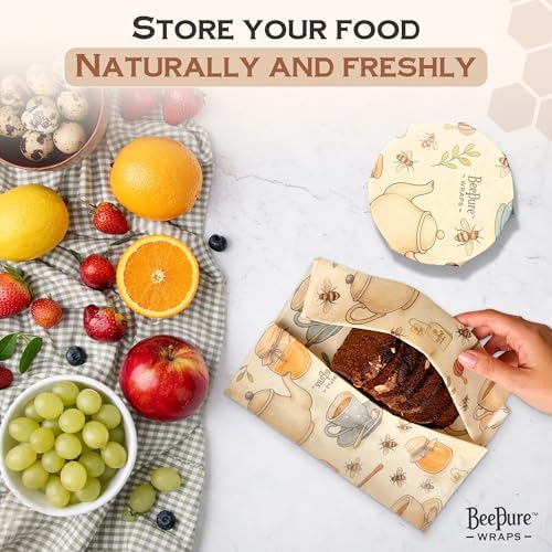 Reusable Beeswax Food Wrap Roll - Cut-to-Size 15 x 80 in, Eco-Friendly Food Storage Wrap, Bees & Tea Teapot Honey Jar Design - Image 7