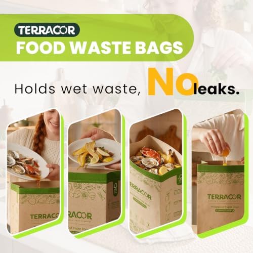 Compostable Paper Bag Leakproof Kitchen Food Waste Bag 30 Bags Waterproof Bin Liner with BPI Certified - Image 2