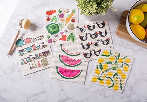 DII Swedish Dishcloths for Kitchen & Cleaning, Reusable, Machine Washable & Dishwasher Safe, Biodegradable, 7.75 x 6.75, Chickens, 3 Piece - Image 6
