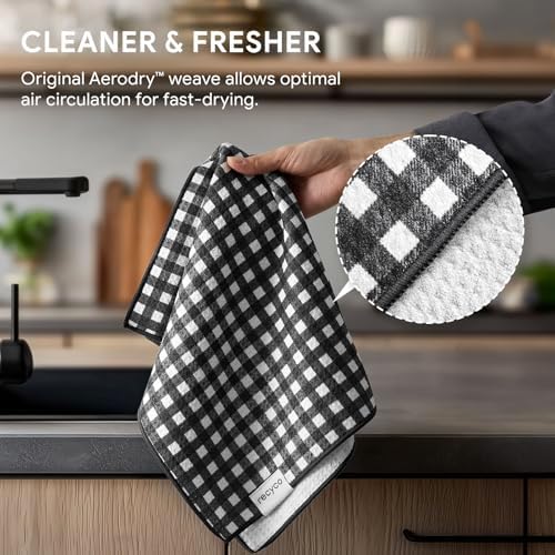 RECYCO Waffle Kitchen Towel Set of 2 - Quick Dry Microfiber Sustainable Dish Towels - Ultra Absorbent Reusable Cleaning Tea Towels - Lightweight Hand Towels,16”x 28”, Iron Black Plaid - Image 4