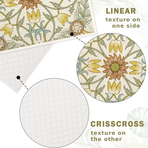 8 Packs Foliage Swedish Dishcloths, Blue Green Floral, 7 x 8 Inch - Image 3