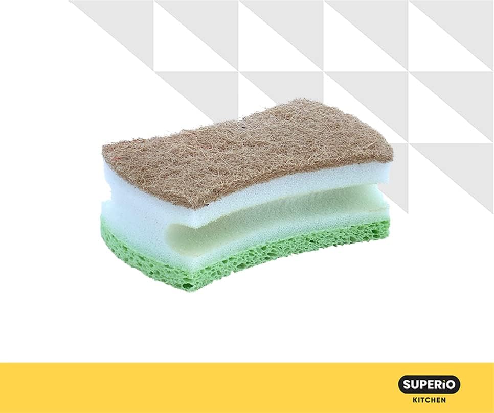 Superio Non-Scratch Natural Sisal Cellulose Scrub Sponge Eco-Friendly Sisal Scouring Sponge with Comfortable Grip, Good for Non-Stick Cookware, Kitchen Scrubbing, Sink Scrubber (Pack of 6) - Image 2