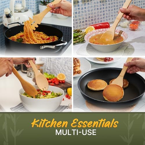 Bamboo Cooking Utensils Set 7 Pcs with Holder, Wooden Spoons for Nonstick - Image 3