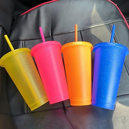 Suertestarry Tumbler with Straw and Lid,Water Bottle Iced Coffee Travel Mug Cup,Reusable Plastic Cups,Perfect for Parties,Birthdays,24oz-10 Pack (Sparkling, 10 pack) - Image 4