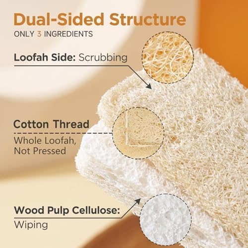 Natural Loofah & Cellulose Dual Sided Sponge 5 Pack | Compostable, Plastic-Free, Biodegradable Kitchen Scrubber | Non-Scratch for Dishes, Pots, Pans & Cast Iron - Image 6