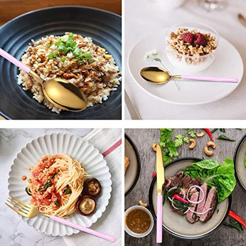 AARAINBOW 7 Pieces Stainless Steel Flatware Set Portable Reusable Cutlery Set Travel Utensils Set Including Chopsticks Knife Fork Spoon Straws Cleaning Brush Dishwasher Safe (Pink Golden) - Image 3