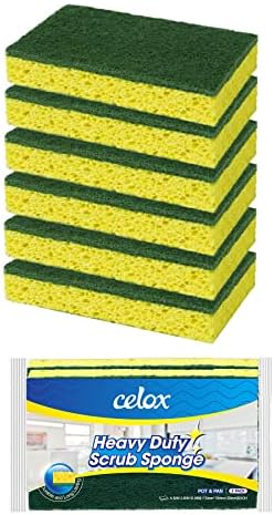 CELOX 6 Pack Dish Sponge for Kitchen, Dual Sided Scrub Heavy Duty, Non Scratch Sponges Perfect for Dishwashing and Household Cleaning, Highly Absorbent and Easy to Dry for Reuse by CELOX