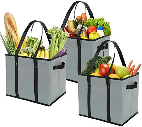 Foraineam Reusable Grocery Bags Set Durable Heavy Duty Tote Bag Collapsible Grocery Shopping Box Bag with Reinforced Bottom by Foraineam