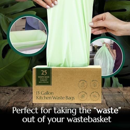 Cleanomic Compostable* 13 Gallon Waste Bags with Drawstring (2 Pack, 50 Count), BPI Certified For Kitchen Compost - Image 6