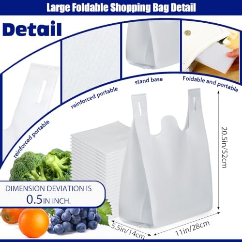Windyun Large Grocery T-shirt Bags Bulk Reusable Non Woven Shopping Bag Foldable Gift Tote with Handle, 20.5x11x5.5 Inch - Image 3