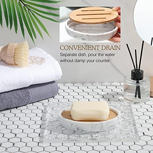 Luxspire Bamboo Soap Dish, Holder for Bathroom& countertop, Gravel White - Image 5