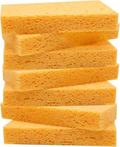 Large Cellulose Sponges, Kitchen Sponge for Dish, Thick Heavy Duty Scrub Pads, Non-Scratch Scrubber for Household/Cookware/Bathroom/Office/Boat 5.5" x 3" x 1" (7 Pack) Yellow by Mainlyrunmakeupsuppliers
