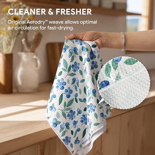 RECYCO Waffle Kitchen Towel Set of 2 - Quick Dry Microfiber Sustainable Dish Towels - Ultra Absorbent Reusable Cleaning Tea Towels - Lightweight Hand Towels,16”x 28”, Fruitful Foliage & Vine - Image 5