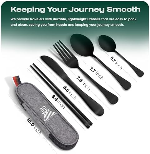 Taplord Portable Travel Silverware Set With Case, Includes 5 Pcs of Travel Utensils With Case, Stainless Steel Flatware Set For Camping, Easy to Travel, Lightweight (Black), Medium, TL-05B - Image 3