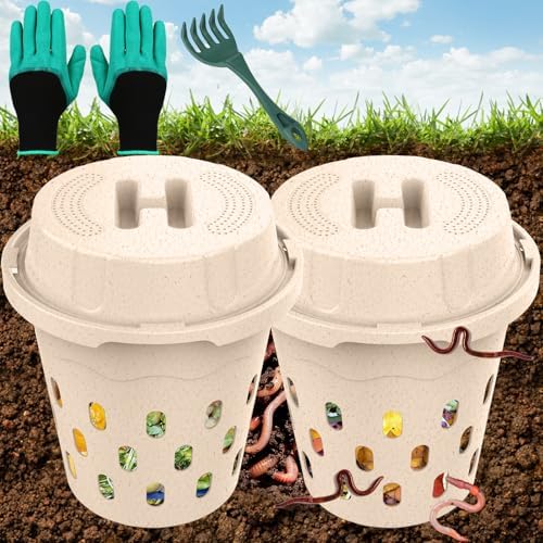 2-Pack Underground Worm Composter, Worm Compost Bin for Garden, 8L by TOPXIAN