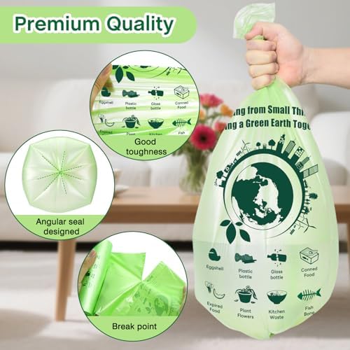 Small Trash Bags 4 Gallon: 120 Count Small Garbage bags, Compost Waste Bag Strong Trash Can Liners Unscented for Bathroom Kitchen Bedroom Office Green - Image 4