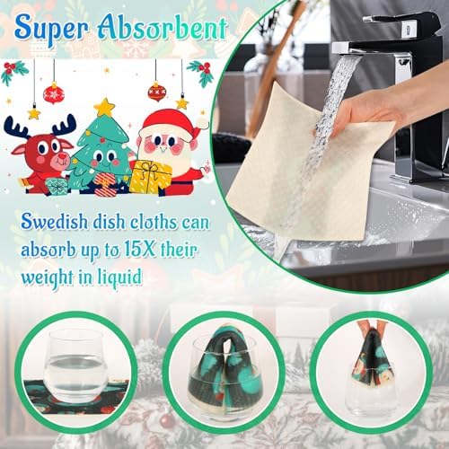 Lucomb 8 Pack Christmas Swedish Dishcloths Reusable, Kitchen Sponges Soft Absorbent Dish Towels Swedish Dish Cloths Washable Decorative for Kitchen Washing Dishes Bathroom Office Hand Towel Cleaning - Image 4