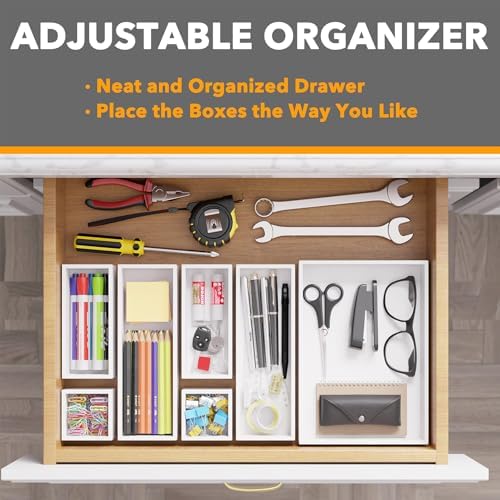 SpaceAid 7-Piece Bamboo Drawer Organizer Storage Boxes Set, Wood Tray Junk Drawer Organizers Multi-Use Divider Bins for Kitchen, Bathroom, Office Desk and Makeup Organization (7 Pack, White) - Image 5