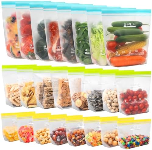 SPLF 24 Pack Reusable Food Storage Bags Dishwasher Microwave Safe by SPLF
