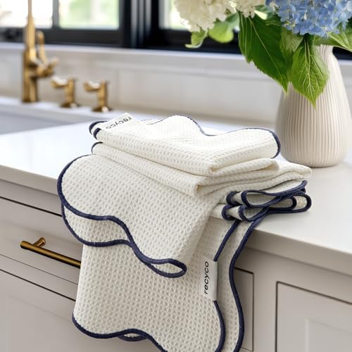 RECYCO Waffle Kitchen Towel Set of 2 - Quick Dry Microfiber Sustainable Dish Towels - Ultra Absorbent Reusable Cleaning Tea Towels - Lightweight Hand Towels,16”x 28”, Navy Blue by RECYCOHOMECOLLECTION