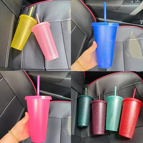 Suertestarry Tumbler with Straw and Lid,Water Bottle Iced Coffee Travel Mug Cup,Reusable Plastic Cups,Perfect for Parties,Birthdays,24oz-10 Pack (10 Pack Glitter, 10 pack) - Image 3