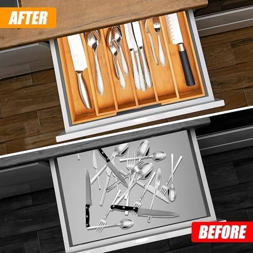 Kitchen Silverware Drawer Organizer and Storage Flatware Cutlery Utensil Holder Spice Rack Containers Bathroom Counter Cabinet Office Desk Makeup Drawer Tray Kitchen and Dining Tools Decor Accessories - Image 2