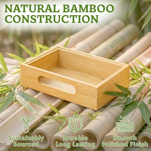 HOMESTEAD 3-Piece Stackable Bamboo Storage Box, Large Storage Bin, Wooden Boxes for Makeup Drawer Organizer Bathroom, Office Supplies, Kitchen Utensils, Bamboo Storage Containers - Image 5