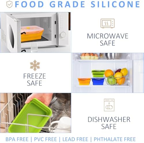 3 Pack Collapsible Silicone Food Storage Containers with Lids, 40.6oz Bento Lunch Boxes, for Kitchen, Office, Camping, Travel, BPA Free - Image 6