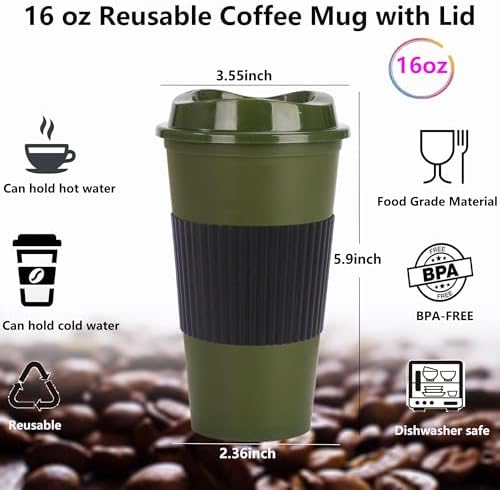 20 Pack Reusable Coffee Cups with Lids 16 oz Plastic Tumblers Travel Mug Iced Coffee Cup for Adults and Women Hot and Cold Drinks, Microwaveable (green) - Image 2