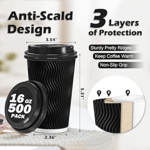 Lamosi 500 Pack 16 oz Coffee Cups with Lids, Disposable To Go Paper Cups - Image 2