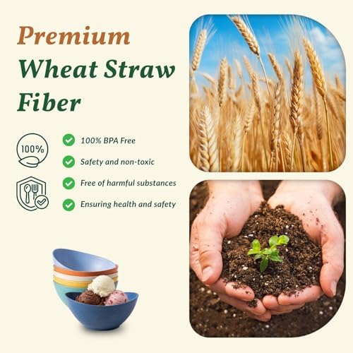 Homienly Wheat Straw Bowls 10 OZ Small Serving Bowls Unbreakable Dessert Bowls for Kitchen, Camping, RV, Party, Unbreakable Mini Oval Bowls for Ice Cream Microwave and Dishwasher Safe (6 PCS Multi) - Image 3
