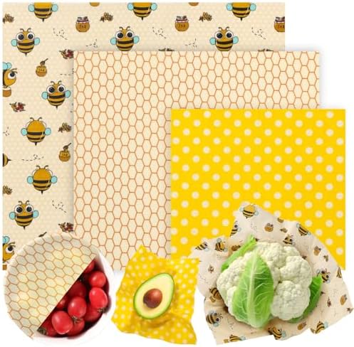 Reusable Beeswax Food Wraps Set - 3 Pack (S,M,L) for Bread, Sandwiches, Cheese & Bowl Covers | Food Storage | Organic, Zero Waste, Plastic and Silicone Free by WeAreULEF