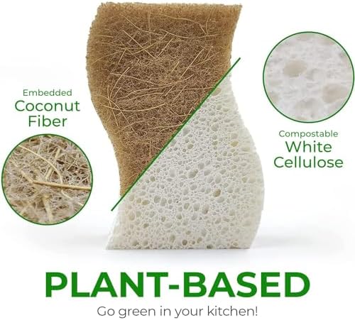 AIRNEX Natural Kitchen Sponges (24 Pack) - Biodegradable Cellulose & Coconut Scrubber Dish Sponges for Kitchen - Eco-Friendly, Non Scratch, Compostable, Non Toxic S-Shaped Natural Sponges for Dishes - Image 2