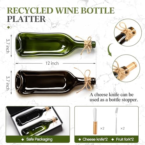 Bokon 2 Pcs Wine Gifts Melted Serving Tray, Green, Brown, Wine Bottle - Image 2