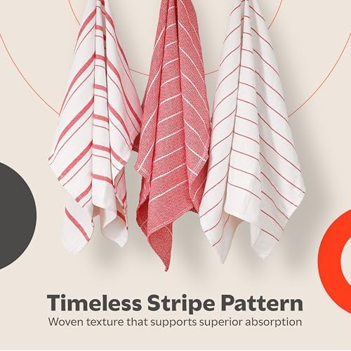 Zeppoli Classic Kitchen Towels - 6 Pack 100% Natural Cotton Towel Set, Reusable Wash Cloths, Absorbent Dish Towels, Machine Washable Hand Towels, Kitchen Essentials, 20� x 28� - Red VAR - Image 7