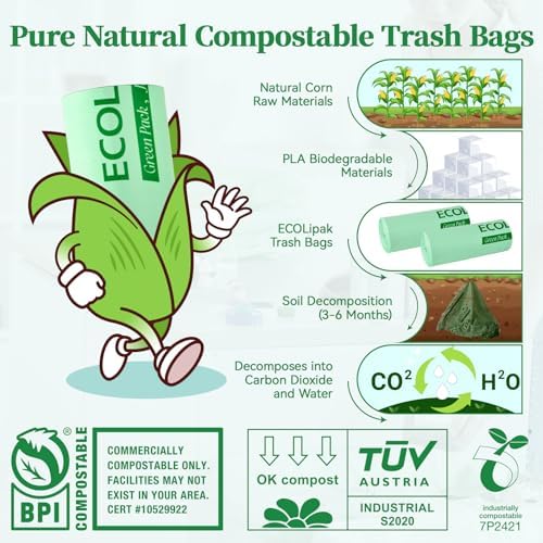 ECOLipak 33 Gallon 25 Count Large Compostable Trash Garbage Bags for Lawn - Image 3
