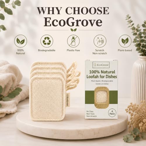Natural Loofah Sponge – Plant-Based Loofah Sponges, Plastic-Free Biodegradable Organic Loofah Scrubber for Kitchen Cleaning, Dishes & Body Care, Natural Shower Sponge (4 Pack) - Image 7
