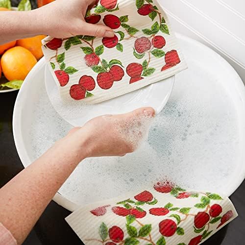 DII Swedish Dishcloths for Kitchen & Cleaning, Reusable, Machine Washable & Dishwasher Safe, Biodegradable, 7.75 x 6.75, Apples - Image 5