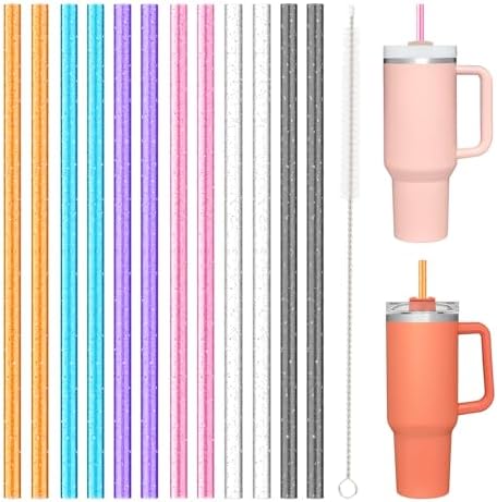 Allwith 12 PCS Replacement Straws for Stanley|Owala|Simple Modern 40oz 30oz Tumbler, Reusable Color Drinking Straws with Cleaning Brush for Stanley Cup Accessorie，BPA Free, Dishwasher Safe by Allwith