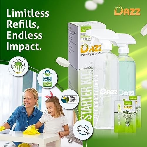 DAZZ Whole House Starter Kit (3 Reusable Spray Bottles, 6 Refills) Natural All Purpose Cleaner, Glass and Window Cleaner, and Bathroom Cleaner - Eco Friendly, Non Toxic - Image 3