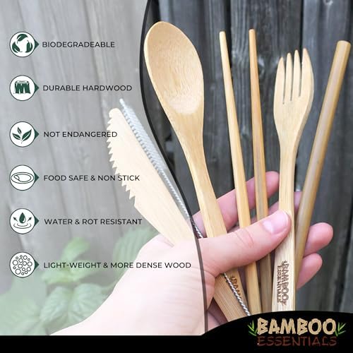 Travel Utensils with Case Set Fork, Knife, Spoon, Chopsticks, Straw, Straw-cleaning brush, Travel Pouch and Carabiner, Excellent For Everyday Use! ((1Set) Midnight Black) - Image 3
