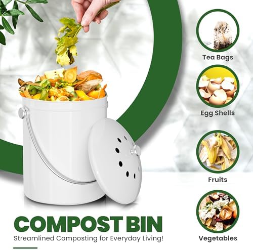 Utopia Kitchen Countertop Compost Bin 1.3 Gallon, Stainless Steel, White - Image 4