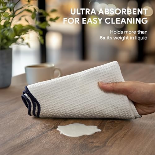 RECYCO Waffle Kitchen Towel Set of 2 - Quick Dry Microfiber Sustainable Dish Towels - Ultra Absorbent Reusable Cleaning Tea Towels - Lightweight Hand Towels,16”x 28”, Navy Blue - Image 3