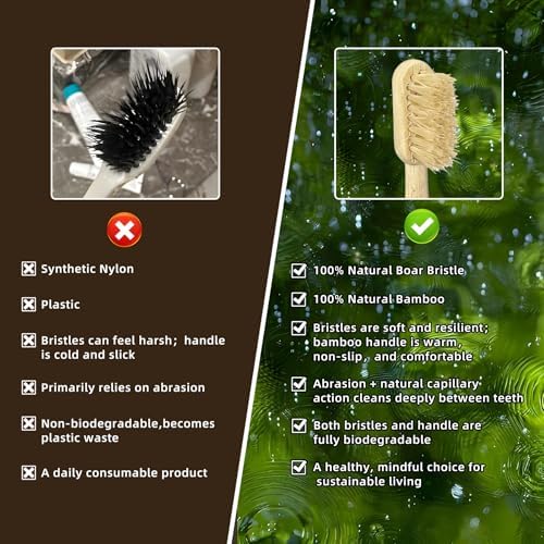 Boar Bristle Toothbrush & Bamboo Toothbrushes(5-Pack) - Plastic Free - Image 3