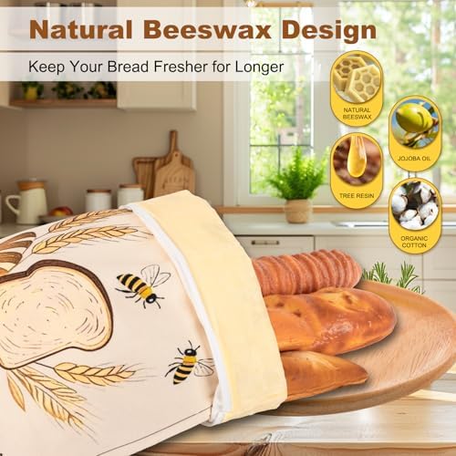 2 Pack Reusable Beeswax Bread Bags for Sourdough, 17inx13in Bread Bags for Homemade Bread, XL Natural Beewax Lined Bread Bag, Freezer Friendly Freshness Preservation for Food Storage - Image 3